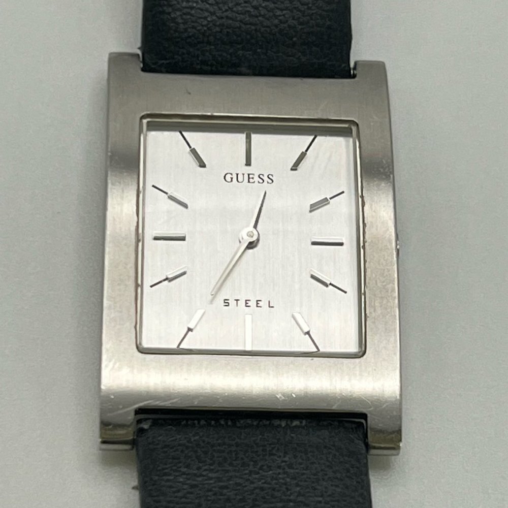 Guess Steel Ladies Watch Silver White Black Leather Strap Working